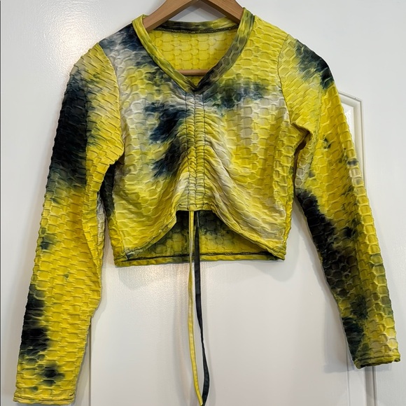 Honeycomb Tie Dye Shirring Tie Crop Top Size L/XL - Picture 1 of 5